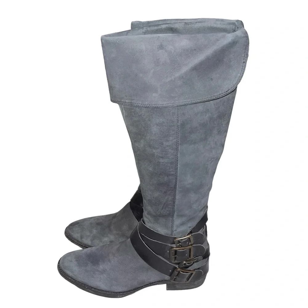 Sam Edelman Washed Black Pia Tall Nubuck Leather Riding Boots